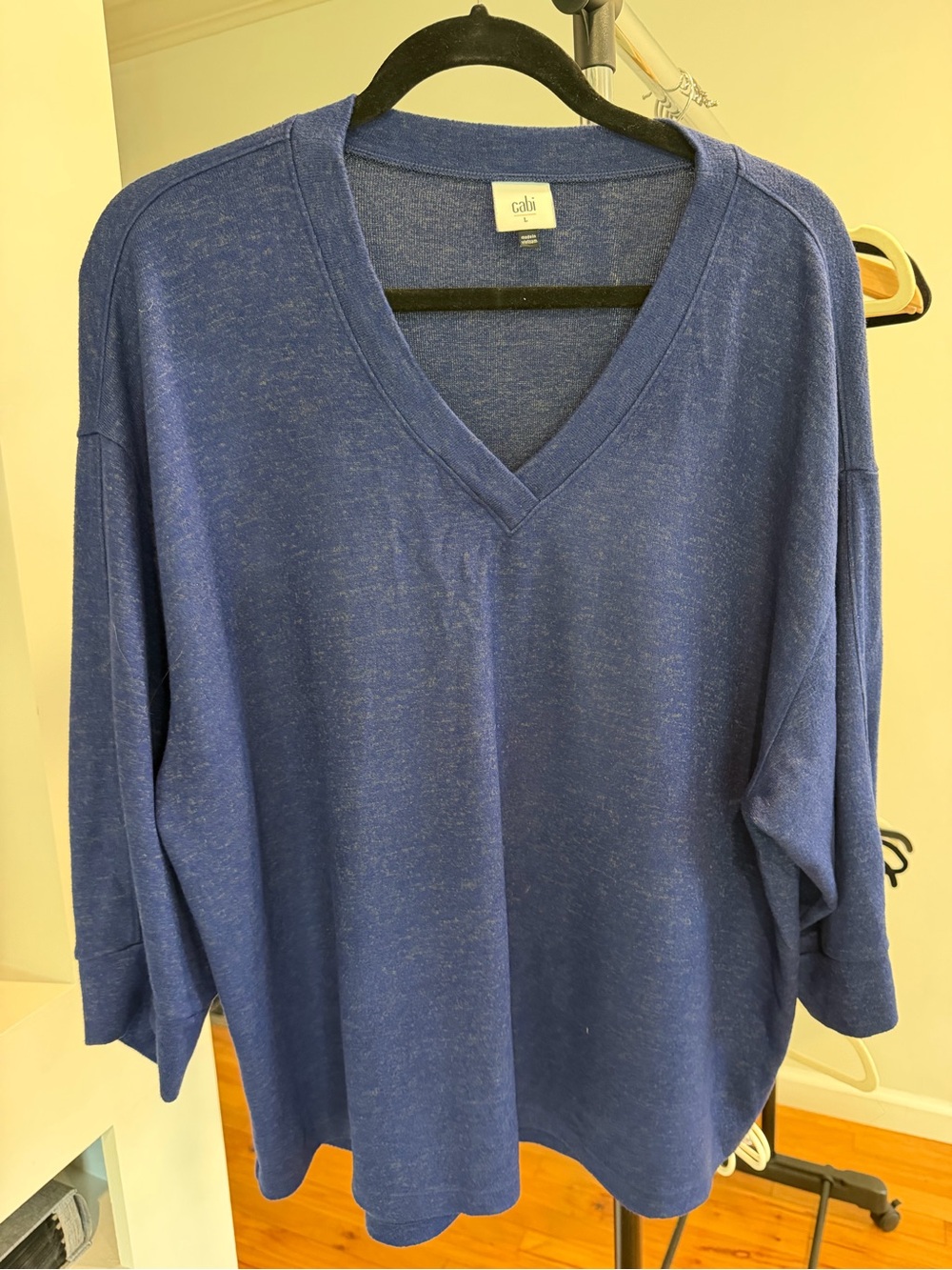 CAbi Relaxed V-Neck Sweater in Heathered Blue